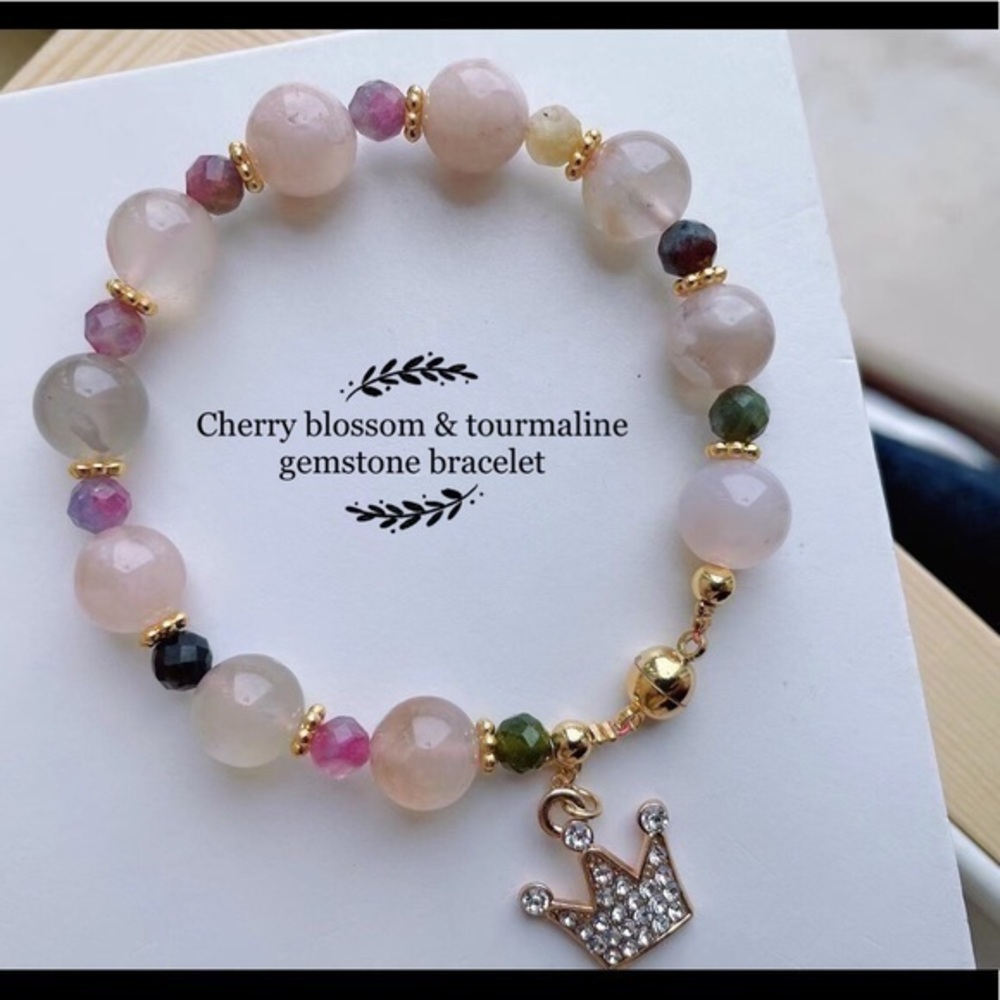 - Cherry blossom & tourmaline gemstone bracelet